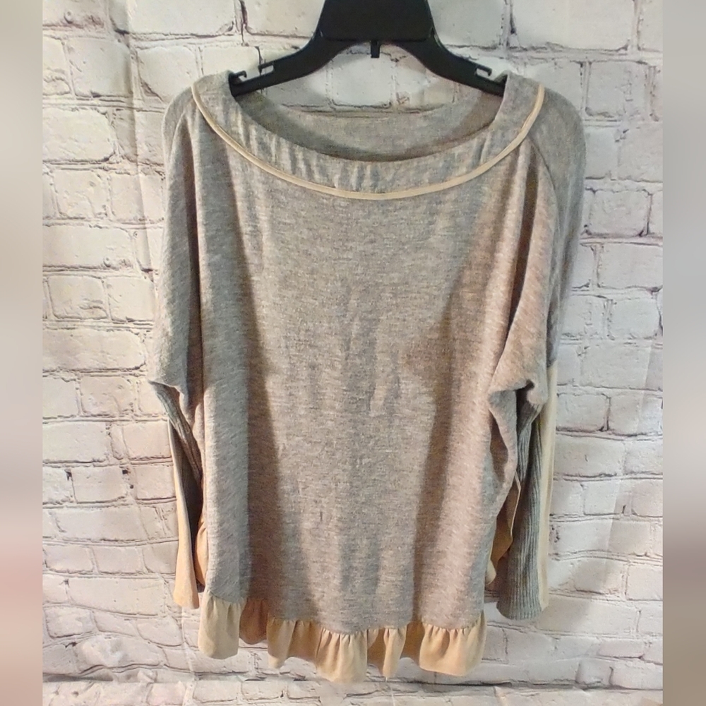 THML Grey Tunic Peplum Ruffled Top Longsleeve M